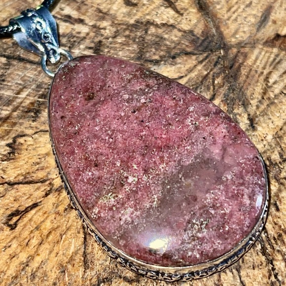 Chunky Rhodonite Pendant 2 1/2” - Picture 7 of 13